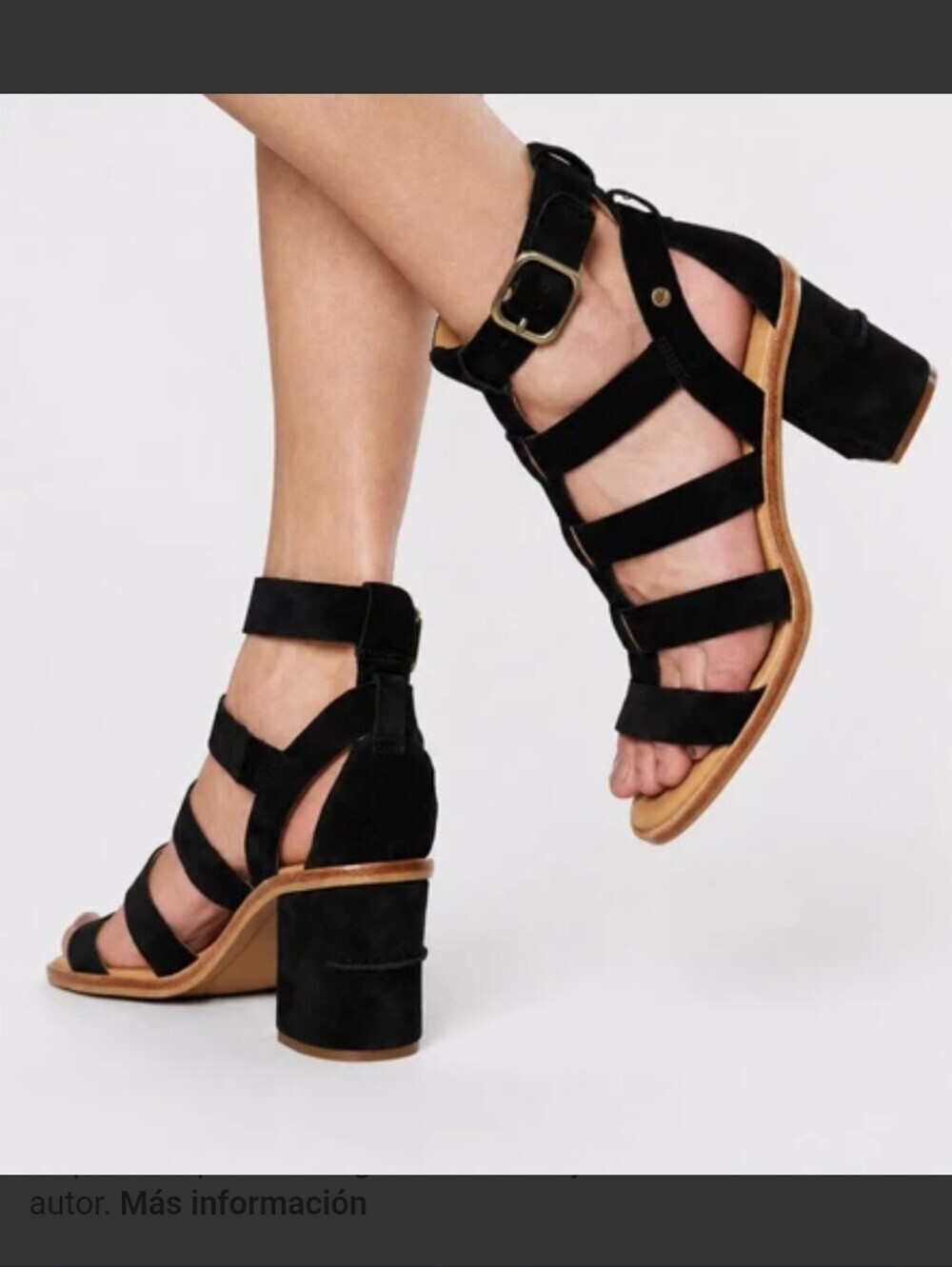 UGG Macayla Black Suede Strappy Block Heeled Sandals Sz 5.5